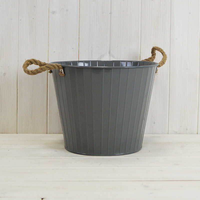 Grey Tapered Zinc Planter with Hessian Ears detail page